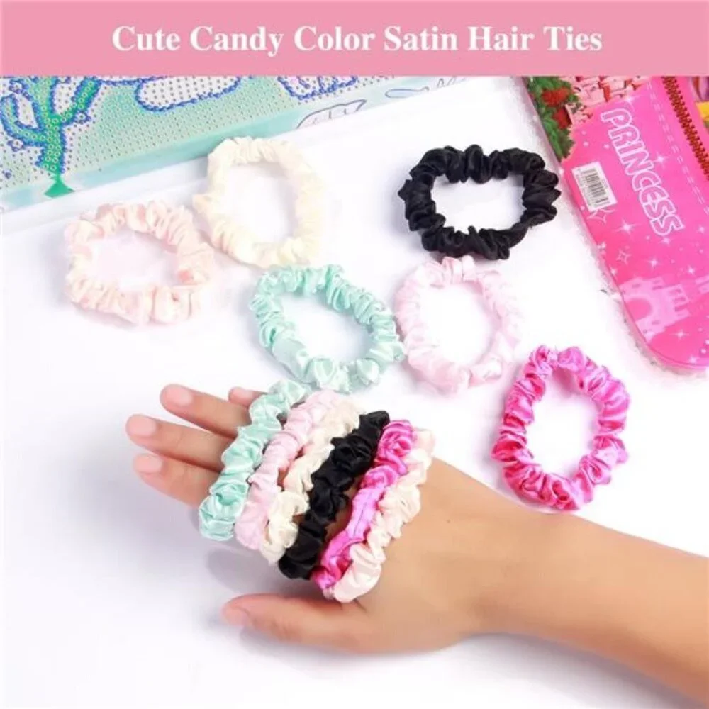Kids Satin Sleep Bonnets–Soft Adjustable Caps with Wide Bands+6 Bonus Scrunchies